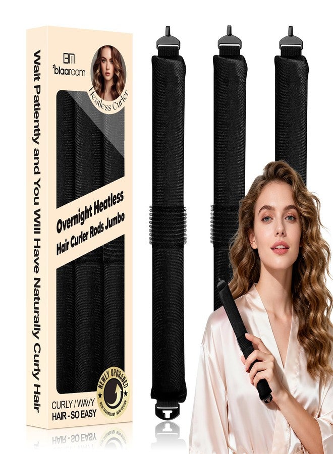 BLAAROOM Overnight Heatless Hair Curler Satin Jumbo Flexi Overnight Curls Blowout Rods 3pcs No-Heat Styling Tools Curling Rod To Sleep In for All Hair Types - Black - Image 1